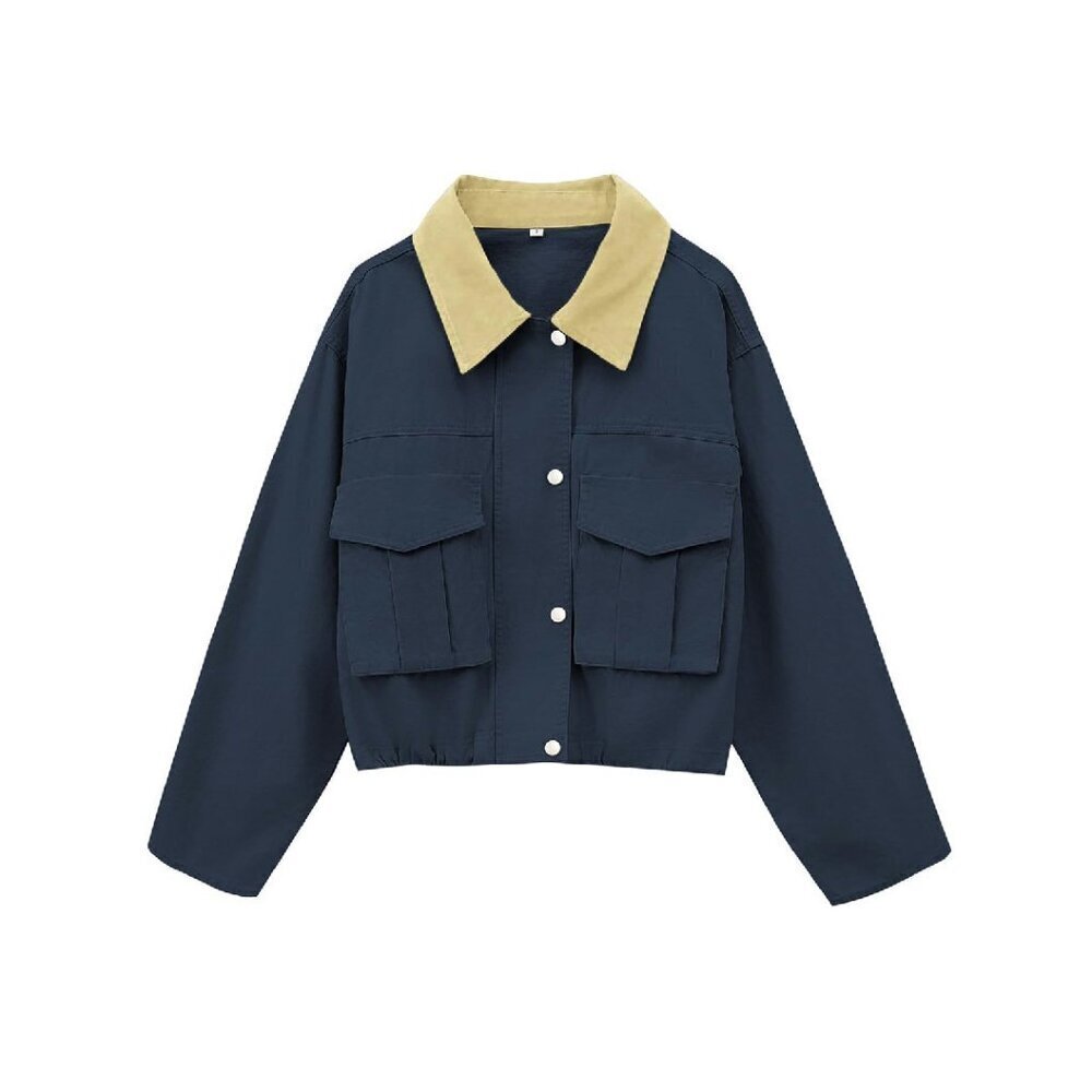 Cropped Zip-Up Bomber Jacket Lightweight Cotton Oversized Casual